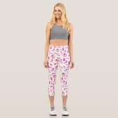 Leggings Capri Motif tropical, Flamants roses, pastèques, Fleurs (Recto)