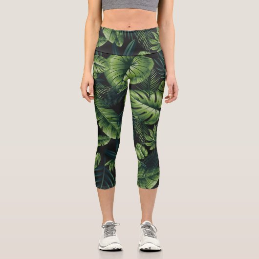 Leggings Capri Motif Tropical Noir (Recto)