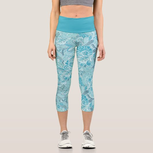 Leggings Capri Motif Turquoise de Paisley Elegel White (Recto)