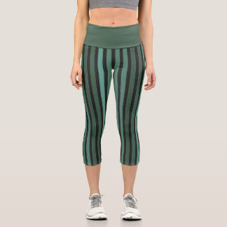 Leggings Capri Motif uni rayé vert rétro
