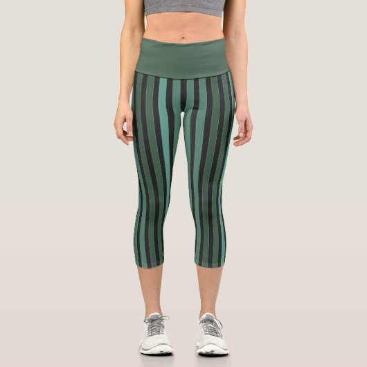 Leggings Capri Motif uni rayé vert rétro (Recto)