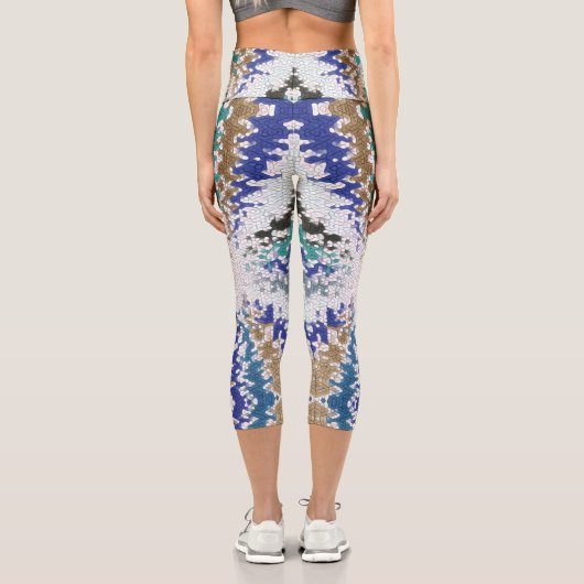 Leggings Capri Motif unique bleu vert jaune (Verso)