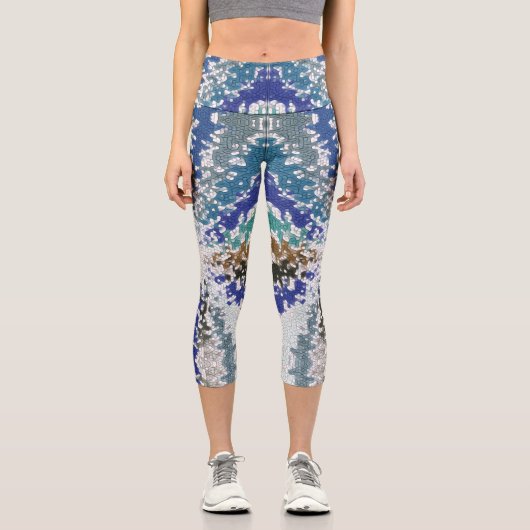 Leggings Capri Motif unique bleu vert jaune (Recto)