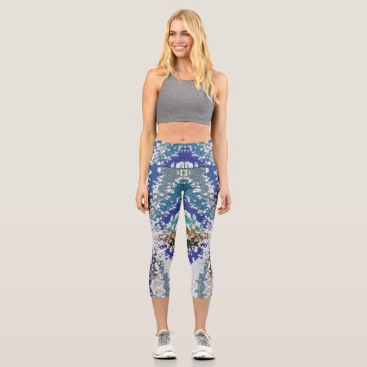 Leggings Capri Motif unique bleu vert jaune (Recto)