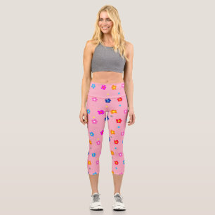 Leggings Capri Motif vintage à fleurs rétro rose