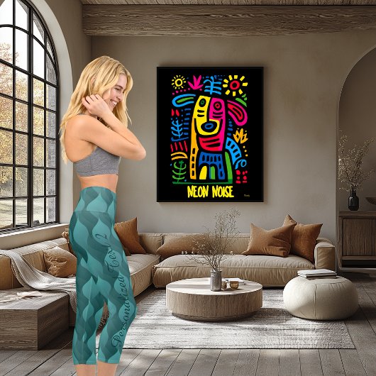 Leggings Capri Motif Wave turquoise avec texte et logo personnali