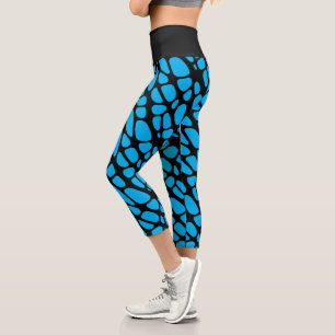 Leggings Capri Motif Web Abstrait bleu et noir