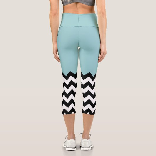 Leggings Capri Motif Zigzag noir et blanc, Chevron, Bleu (Verso)