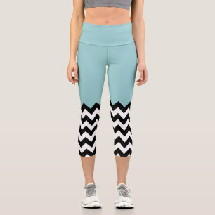 Leggings Capri Motif Zigzag noir et blanc, Chevron, Bleu