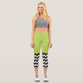 Leggings Capri Motif Zigzag noir et blanc, Chevron, Vert (Recto)