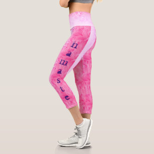 Leggings Capri Namaste Print Hot Pink Purple Modern Simple Yoga