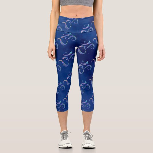 Leggings Capri Navy Marbled Om Scattered Blue Tie dye (Recto)