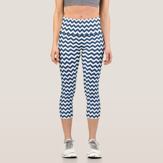 Leggings Capri Navy Zigzag, Navy Chevron, Motif géométrique (Recto)
