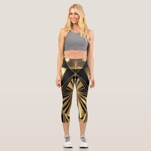 Leggings Capri Neo Art Deco Black Gold Geometric Gatsby (Recto)