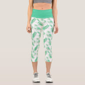 Leggings Capri Neo Mint Tropical Palm Feuille Motif (Recto)