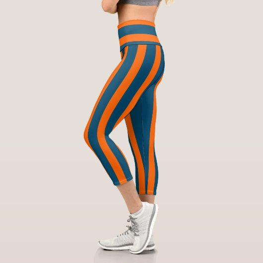 Leggings Capri Neon Sunset Orange et Ocean Blue Cool strié (Gauche)