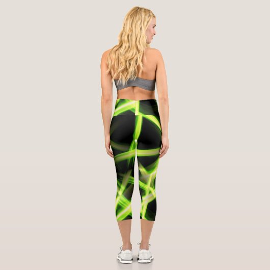 Leggings Capri Neon Vert Lumières Lumineuses Flux Noir (Verso)