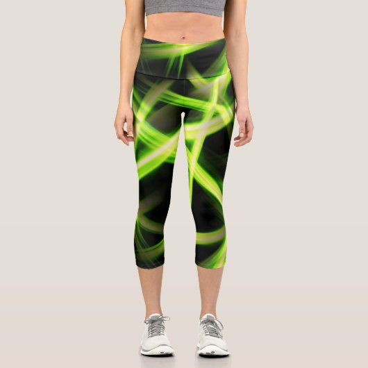 Leggings Capri Neon Vert Lumières Lumineuses Flux Noir (Recto)