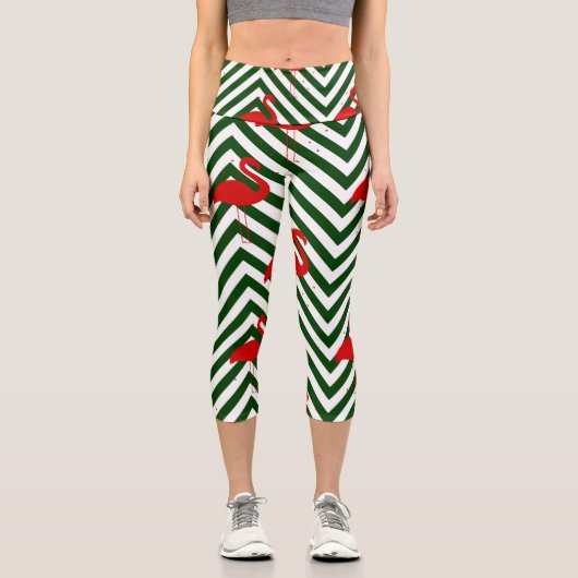Leggings Capri noël flamand chevron vert (Recto)