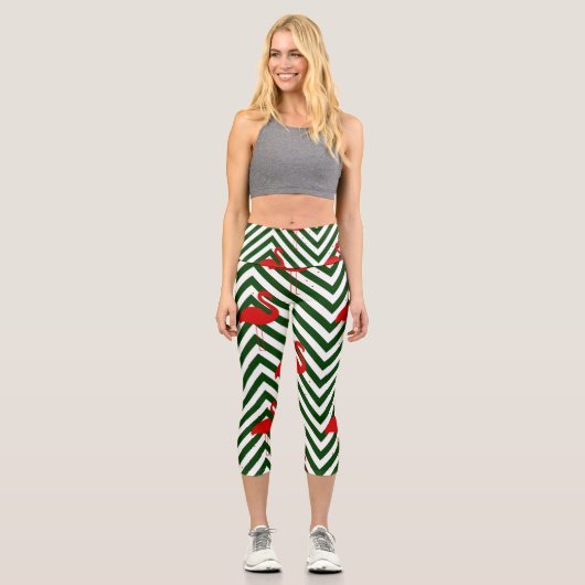Leggings Capri noël flamand chevron vert (Recto)