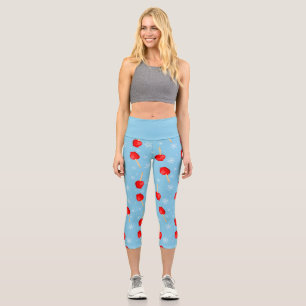 Leggings Capri noël rouge bonbons pommes bleu