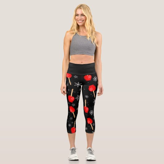 Leggings Capri noël rouge bonbons pommes noir (Recto)