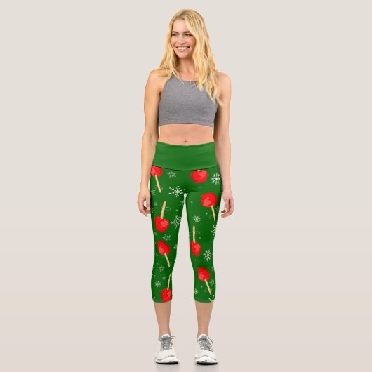 Leggings Capri noël rouge bonbons pommes vert (Recto)