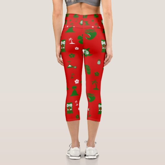 Leggings Capri Noël tropical tiki rétro rouge (Verso)