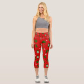 Leggings Capri Noël tropical tiki rétro rouge (Recto)