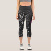 Leggings Capri Noir blanc damas abstrait motif Monogramme (Recto)