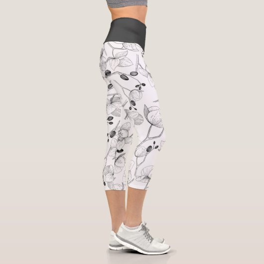 Leggings Capri Noir & blanc élégant orchidée floral moderne (Droite)