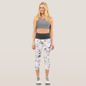 Leggings Capri Noir & blanc élégant orchidée floral moderne (Recto)