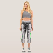 Leggings Capri Noir, blanc, vert, blocs et oval, yoga moderne (Recto)