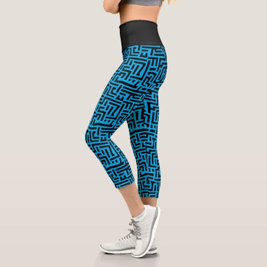 Leggings Capri Noir et bleu Motif de labyrinthe Pop Art (Gauche)