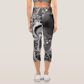 Leggings Capri Noir et Marbre blanc Digital Fluid Art (Verso)