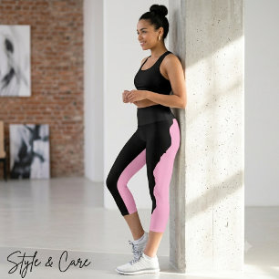 Leggings Capri Noir Gras avec Rose Doux Unique et Élégant