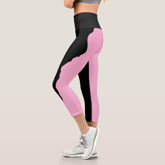 Leggings Capri Noir Gras avec Rose Doux Unique et Élégant (Gauche)
