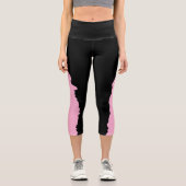 Leggings Capri Noir Gras avec Rose Doux Unique et Élégant (Recto)