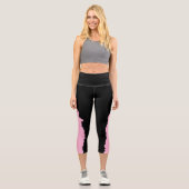 Leggings Capri Noir Gras avec Rose Doux Unique et Élégant (Recto)