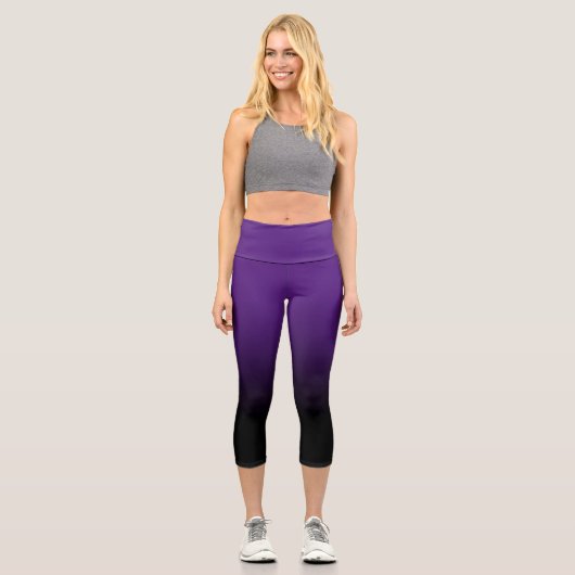 Leggings Capri Noir moderne et Royal violet Ombre (Recto)