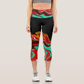 Leggings Capri Noir, Or, Bourgogne, Fluide de marbre (Recto)