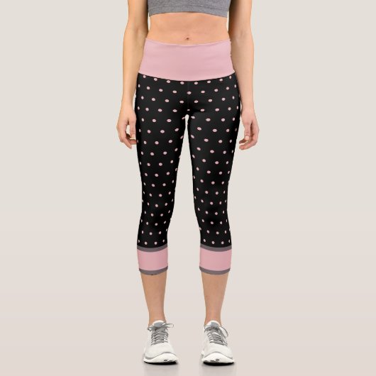 Leggings Capri Noir rose pois (Recto)