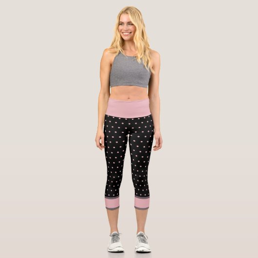 Leggings Capri Noir rose pois (Recto)