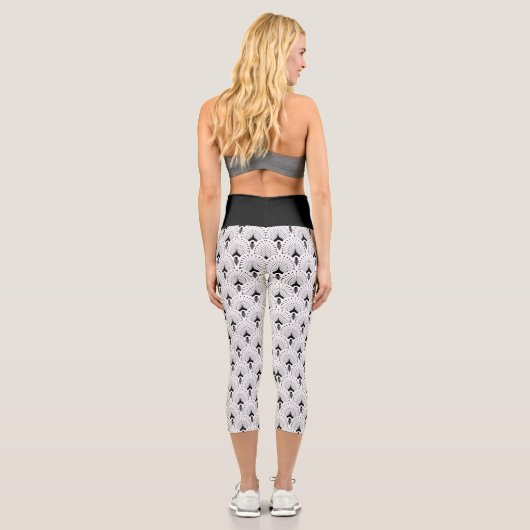 Leggings Capri Noir sur blanc motif art déco (Verso)