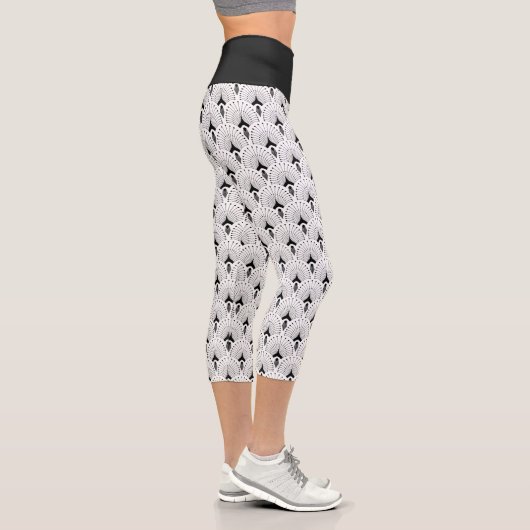 Leggings Capri Noir sur blanc motif art déco (Droite)