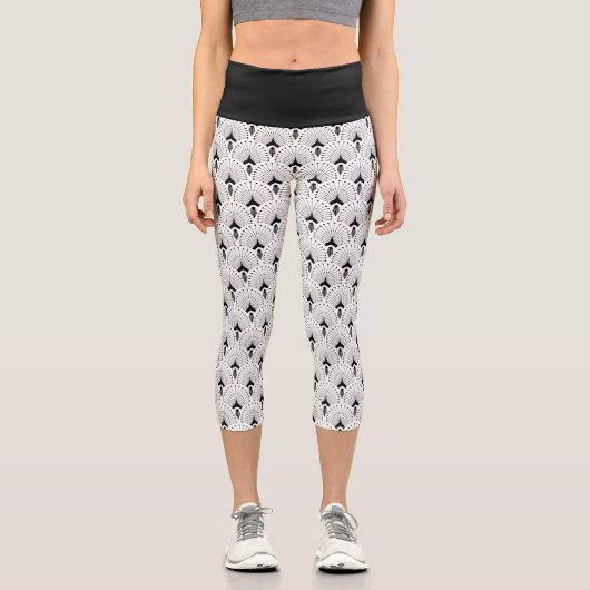 Leggings Capri Noir sur blanc motif art déco (Recto)