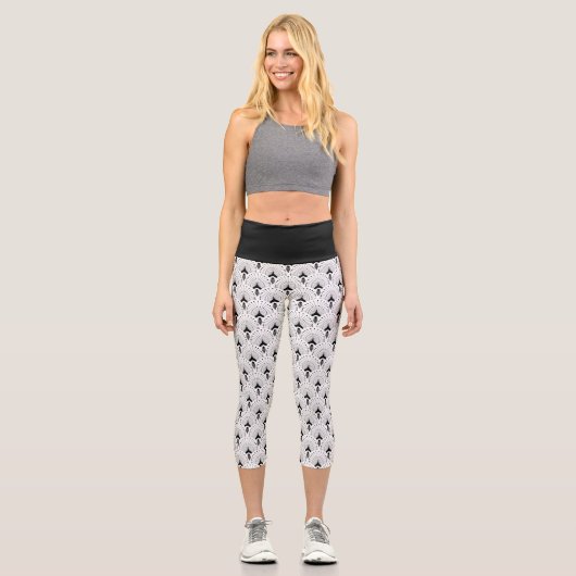 Leggings Capri Noir sur blanc motif art déco (Recto)
