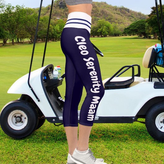 Leggings Capri Nom de chat de animal de compagnie rayé bleu blanc