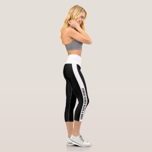 Leggings Capri Nom de société personnalisé Rayure blanche Noir