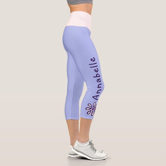 Leggings Capri Nom personnalisé - Doodle à fleurs - Périverseau s (Droite)
